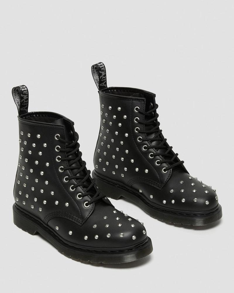 Men's Dr Martens 1460 Stud Wanama Leather Lace Up Boots Black | AU 537CTV